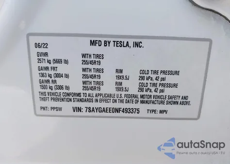 2022 Tesla Model Y Long Range Dual Motor All-Wheel Drive из США, поврежденный, VIN 7SAYGAEE0NF493375